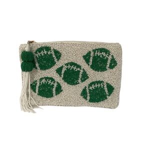 Wandering Moon White & Green Handmade Beaded Football Travel Pouch India Tik Tok